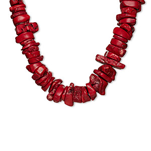 Bead, bamboo coral (dyed), red, 26x4mm-45x28mm vertebrae, D grade, Mohs hardness 3-1/2 to 4. Sold per 15-inch strand.