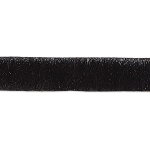 Cord, hair-on leather, black, 10mm single-sided flat. Sold per pkg of 1 yard.