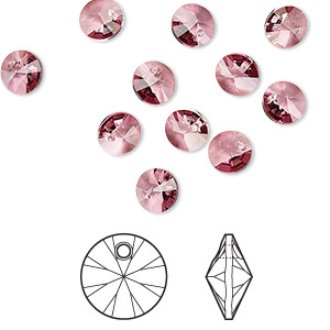 Drop, Crystal Passions&reg;, crystal antique pink, 6mm mini disk pendant (6428). Sold per pkg of 12.