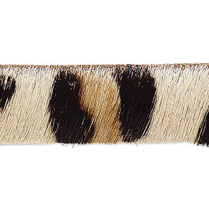Cord, hair-on leather, brown / dark brown / natural, 16mm single-sided flat with cheetah pattern. Sold per pkg of 1 yard.