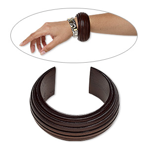 Bracelet, cuff, wood (dyed / waxed), dark brown, 35mm wide hand-carved ribbed band, 7-1/2 inches. Sold individually.