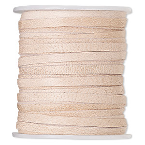 Cord, leather, natural, 3mm flat. Sold per 5-yard spool.