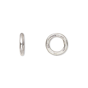 Bead, Hill Tribes, antiqued fine silver, 12mm flat ring with flower print. Sold per pkg of 2.