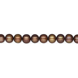 Pearl, cultured freshwater (dyed), copper peacock, 5mm semi-round, C- grade, Mohs hardness 2-1/2 to 4. Sold per 15-inch strand.