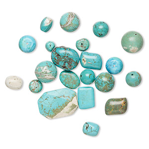Bead mix, magnesite (dyed / stabilized), 5x4mm-40x30mm mixed shape, D- grade, Mohs hardness 3-1/2 to 4. Sold per 1/4 pound pkg, approximately 20-40 beads.