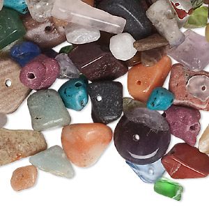 Bead mix, multi-gemstone / mother-of-pearl shell (natural / bleached / dyed / manmade / imitation) / glass, mixed colors, mini to extra-large chip and mini to small nugget. Sold per 1/2 pound pkg, approximately 600 beads.