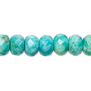 Bead, turquoise (dyed / stabilized), 10x7mm faceted rondelle, C grade, Mohs hardness 5 to 6. Sold per 15&quot; to 16&quot; strand.