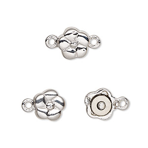 Clasp, magnetic, rhodium-plated pewter (tin-based alloy), 9x9mm flower. Sold individually.