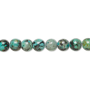Bead, African &quot;turquoise&quot; (jasper) (dyed), 6mm round, C grade, Mohs hardness 6-1/2 to 7. Sold per 15-1/2&quot; to 16&quot; strand.
