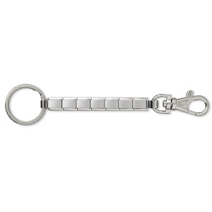 Key ring, Italian-style, nickel-finished stainless steel, 5-1/2 inches with 28mm split ring and 38x14mm trigger clasp with 7 links. Sold individually.