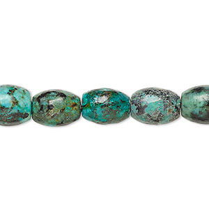 Bead, African &quot;turquoise&quot; (jasper) (dyed), 10x8mm oval, C grade, Mohs hardness 6-1/2 to 7. Sold per 15-1/2&quot; to 16&quot; strand.