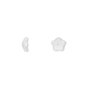 Bead cap, Czech pressed glass, opaque white, 7x3mm flower, fits 5-7mm bead. Sold per pkg of 50.
