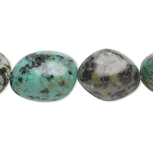 Bead, African &quot;turquoise&quot; (jasper) (dyed), large tumbled nugget, Mohs hardness 6-1/2 to 7. Sold per 15-1/2&quot; to 16&quot; strand.