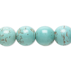 Bead, magnesite (dyed / stabilized), green, 12mm round, C grade, Mohs hardness 3-1/2 to 4. Sold per 15-inch strand.
