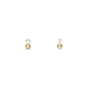 Bead tip, gold-plated brass, 5.5x2.5mm bottom clamp-on with double loop. Sold per pkg of 100.