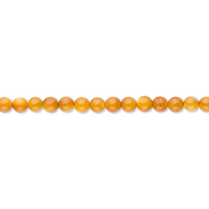 Bead, mother-of-pearl shell (dyed), light amber yellow, 3mm round. Sold per 15&quot; to 16&quot; strand.