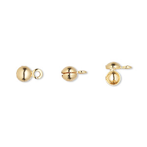 Bead tip, gold-plated brass, 6.5x4mm side clamp-on. Sold per pkg of 100.