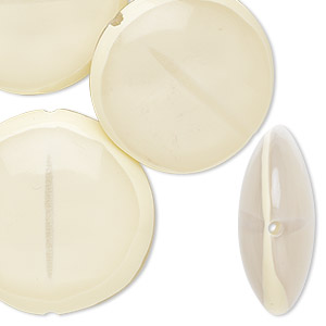 Bead, resin, clear and cream, 27mm puffed flat round. Sold per pkg of 4.