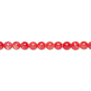 Bead, mother-of-pearl shell (dyed), coral, 4mm round, Mohs hardness 3-1/2. Sold per 16-inch strand.