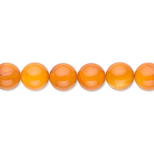 Bead, mother-of-pearl shell (dyed), light amber yellow, 8mm round. Sold per 15&quot; to 16&quot; strand.
