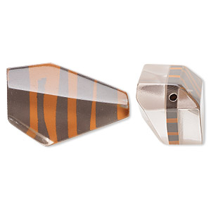 Bead, resin, clear/orange/brown, 36x23mm irregular polygon with zebra stripes. Sold per pkg of 2.