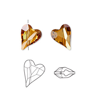 Bead, Crystal Passions&reg;, crystal copper, 12x10mm diagonally drilled left- and right-facing faceted wild heart (5743). Sold per pkg of 2.