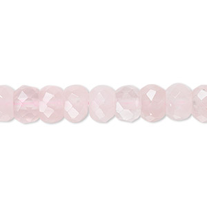 Bead, rose quartz (natural), 8x5mm tumbled faceted rondelle, B grade, Mohs hardness 7. Sold per 15-1/2&quot; to 16&quot; strand.