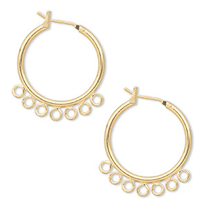 Earring, gold-plated brass, 23mm round hoop with 7 closed loops and latch-back closure. Sold per pkg of 5 pairs.
