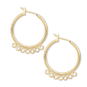 Earring, gold-plated brass, 23mm round hoop with 7 closed loops and latch-back closure. Sold per pkg of 5 pairs.