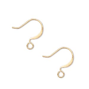 Ear wire, gold-plated brass, 15mm flat fishhook with open loop, 21 gauge. Sold per pkg of 50 pairs.