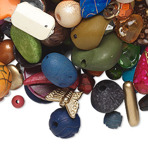 Bead and component mix, acrylic, mixed colors, 4x3mm-53x52mm mixed shapes. Sold per 1/2 pound pkg, approximately 125 to 225 pieces.
