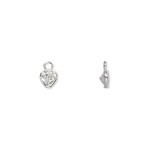 Drop, cubic zirconia and sterling silver , clear, 5.5mm faceted heart ...