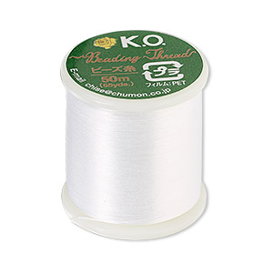 Thread, K.O., waxed nylon, white, 0.15mm diameter. Sold per 55-yard spool.