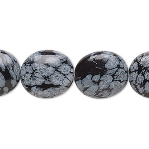 Bead, snowflake obsidian (natural), 16x14mm flat oval, B grade, Mohs hardness 5 to 5-1/2. Sold per 15-1/2&quot; to 16&quot; strand.