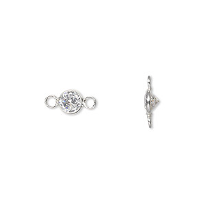 Link, cubic zirconia and sterling silver, clear, 5.5mm faceted round. Sold per pkg of 2.