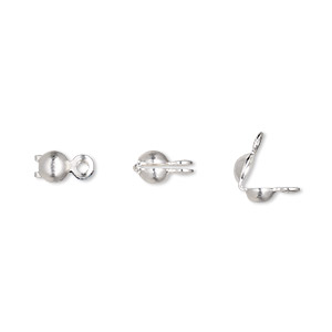 Bead tip, silver-plated brass, 6.5x3.5mm bottom clamp-on with closed loop. Sold per pkg of 100.