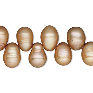 Pearl, cultured freshwater (dyed), brown, 11x8mm-13x9mm top-drilled rice, C- grade, Mohs hardness 2-1/2 to 4. Sold per 15-inch strand.