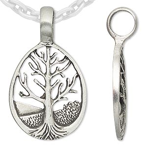 Pendant, Powerful Pewter Pendants, antiqued pewter (tin-based alloy), 40x24mm teardrop with tree of life design and 7mm hole. Sold individually.