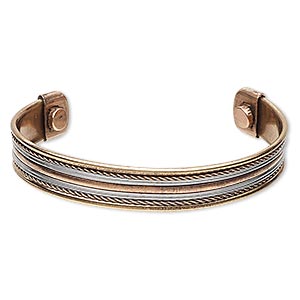 Bracelet, cuff, copper and steel, 12mm wide with twist design ...