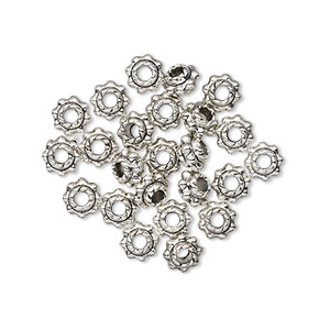 Bead, antiqued &quot;pewter&quot; (zinc-based alloy), 5x3mm beaded rondelle. Sold per pkg of 24.