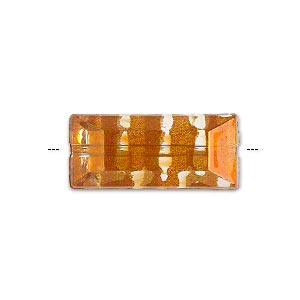 Bead, painted acrylic, semitransparent clear and orange, 25x11mm faceted rectangle. Sold per pkg of 40.