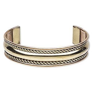 Bracelet, cuff, brass / copper / steel, 17mm wide with flat twist ...