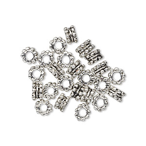 Bead, antiqued &quot;pewter&quot; (zinc-based alloy), 5x3mm double beaded rondelle. Sold per pkg of 24.