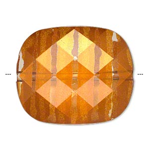 Bead, painted acrylic, semitransparent clear and orange, 34.5x29mm faceted rounded rectangle. Sold per pkg of 10.