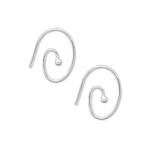 Ear wire, silver-plated brass, 16x12mm oval swirl with 2mm ball, 19 gauge. Sold per pkg of 50 pairs.