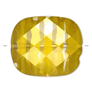 Bead, painted acrylic, semitransparent clear and gold, 35.5x29mm faceted rounded rectangle. Sold per pkg of 10.