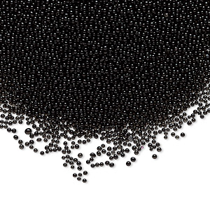 Bead, glass, opaque black, 1mm undrilled micro round. Sold per 15-gram  vial. - Fire Mountain Gems and Beads
