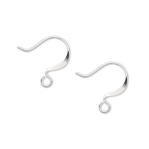 Ear wire, silver-plated brass, 15mm flat fishhook with open loop, 21 gauge. Sold per pkg of 50 pairs.