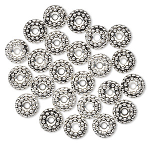 Bead, antiqued &quot;pewter&quot; (zinc-based alloy), 7.5mm beaded rondelle with dots. Sold per pkg of 24.