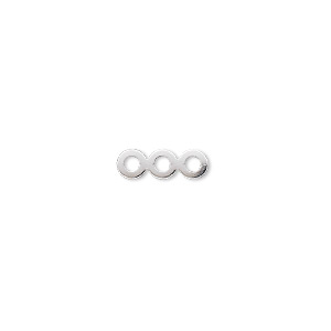 Spacer bar, silver-plated brass, 12x4mm 3-strand, fits up to 4mm bead. Sold per pkg of 100.